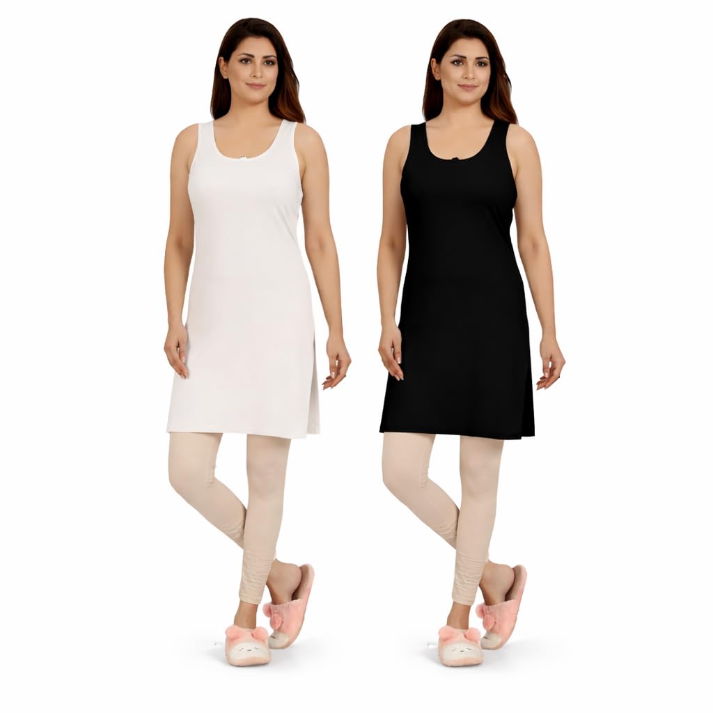 jumbuck || Fashion Women's Cotton Hosiery Solid Casual Long Camisole Kurta Slip Combo (Pack of 2)-picture-43