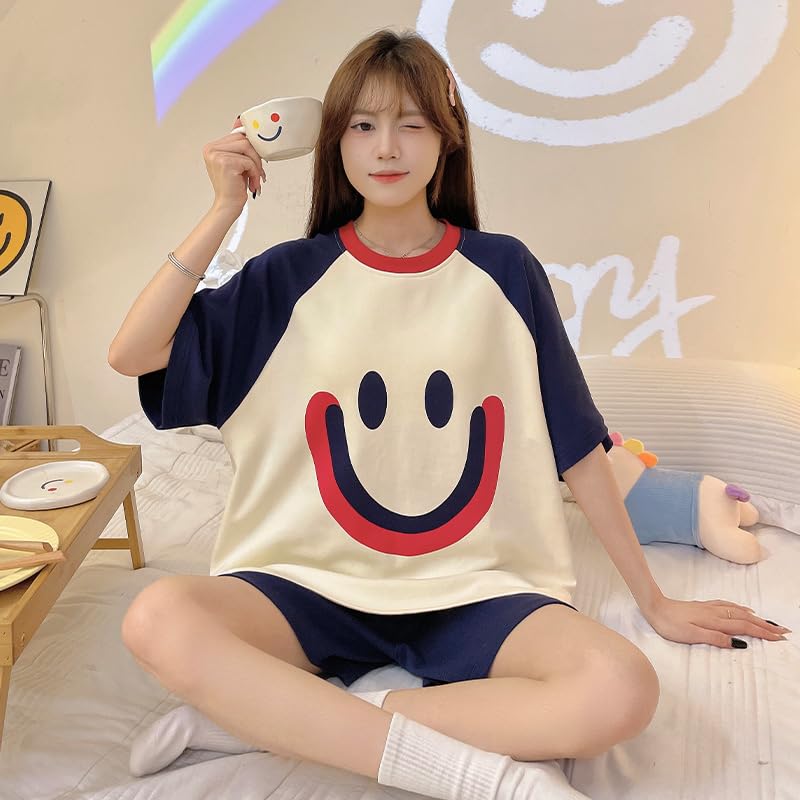 Image of KSHS Women Cotton Night Suit Top & Shorts Set | Loose Fit Printed Nightwear Co Ord Set Stylish Western | Soft Breathable Sleepwear Shorts with Pocket for Women