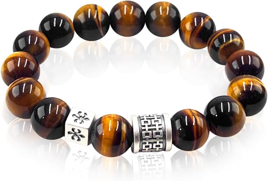 Natural obsidian crystal bracelet,Tigers eye black obsidian 10/12/13mm beads bracelet for men and women, Jewelry Healing elasticized Bracelets Bring Luck and happyness Prosperity.Mom/Dad/Wife/Employee gift