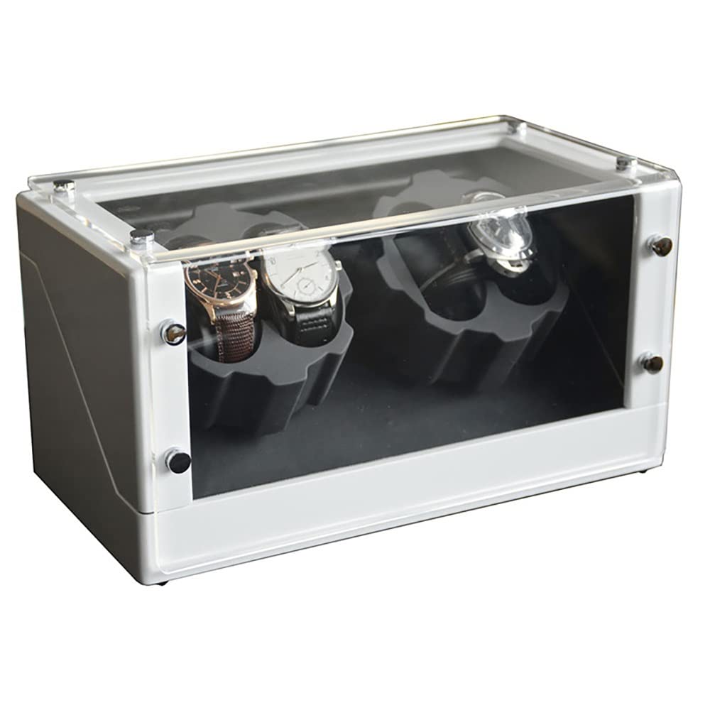 Caricatore Automatico per 4 Orologi con Motore Silenzioso Scatola espositiva per Carica Orologi da Polso in Acrilico Super Resistente Custodia Rotante per Orologi a caric，White