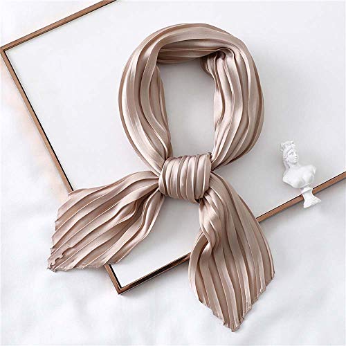 MZY1188 Solid Color Women's Square Scarf, Silk Square Scarf Crinkle Neck Tie for Ladies Pleated Scarves Solid Female Foulard Neck Square Scarf