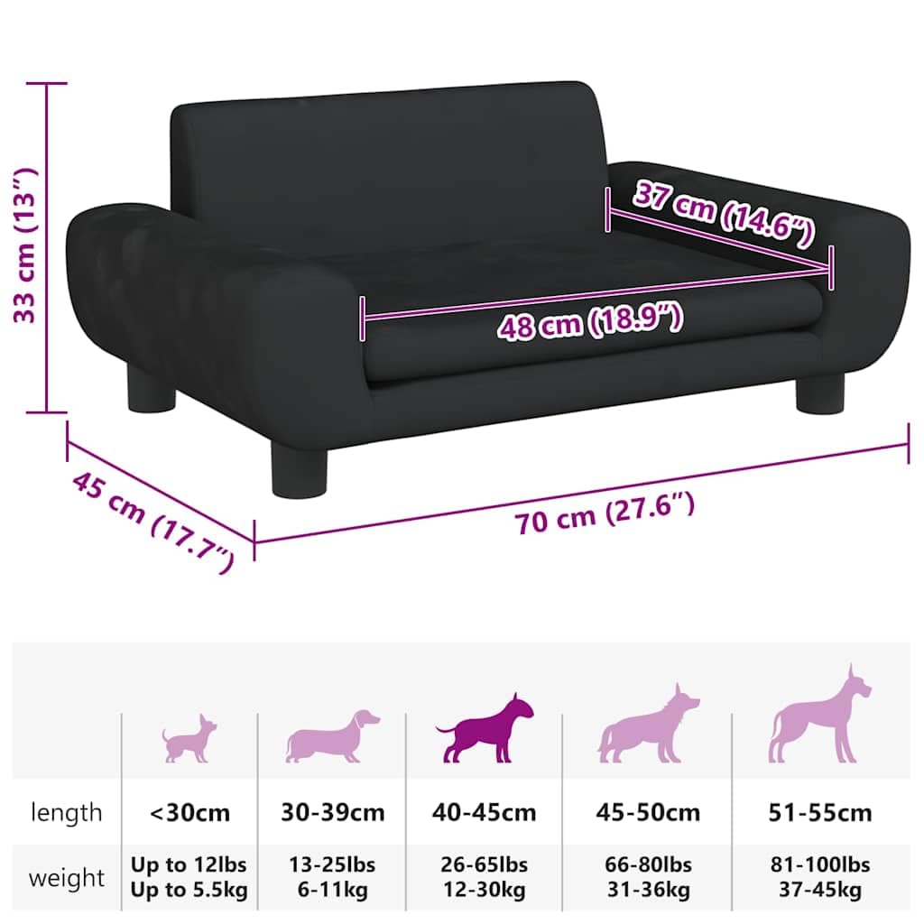 Cuccia per cani in velluto nero, 70 x 45 x 33 cm, con morbida schiuma, rivestimento antiscivolo, cuscino lavabile, delicato sulle articolazioni, per cuccioli, animali domestici, uso