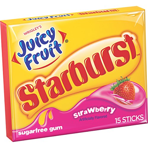 Juicy Fruit Starburst Strawberry Sugarfree Gum, Single Pack (15 Pieces)