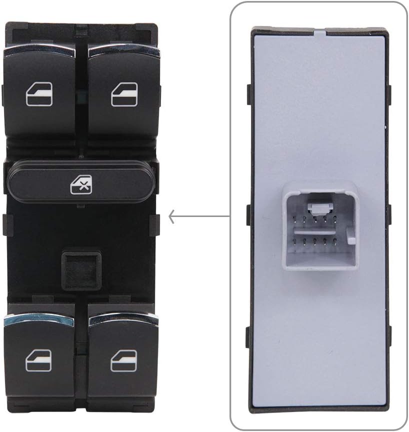 ZBN 5ND959857 5k4959857 Power Window Control Switch Front Left (Driver Side) Compatible with VW Jetta Tiguan Touran Touareg Passat CC Golf Polo Amarok Rabbit GTI R32 Caddy