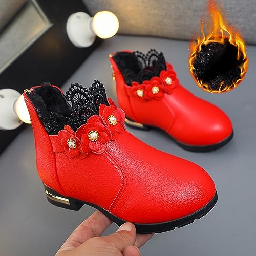 Little/big Kids Shoes Fashion Boots Shoes Plush Low Tube 3D Flowers Print Leather Boots Snow Boots Size 12