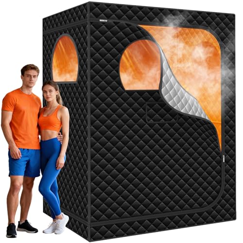 Home Sauna Portable, Upgraded Extra Large 2 Person Sauna Box with 2x3L 1300w Steamer, 2 Big Folding...