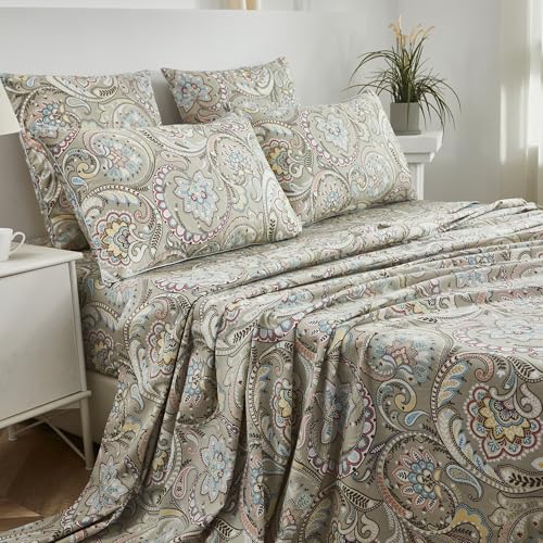 Image of FADFAY Paisley Sheets Set Twin XL Boho Paisley College Bedding Luxurious Bohemian Damask Dorm Bedding 100% Egyptian Cotton 800 Thread Count Deep Pocket Fitted Sheet 4Pcs, Twin XL Size