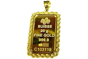 14k Yellow Gold Bullion Rope Pendant, 1oz Ingot, Approx 10g