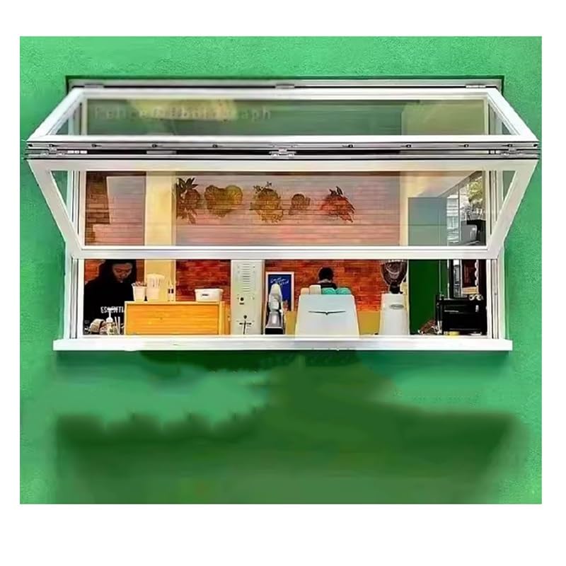 Ventana de concesión con vidrio reforzado de 5 mm, montaje empotrado, marco de aleación de aluminio, ventana de servicio para snack bar o pastelería, 60 x 110 cm
