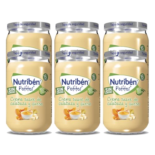 Nutribén Potitos de Crema Suave de Calabaza y Queso | Pack de 6 x 235 gr | Desde los 6 Meses | Sin gluten y Sin huevo | Sin almidones