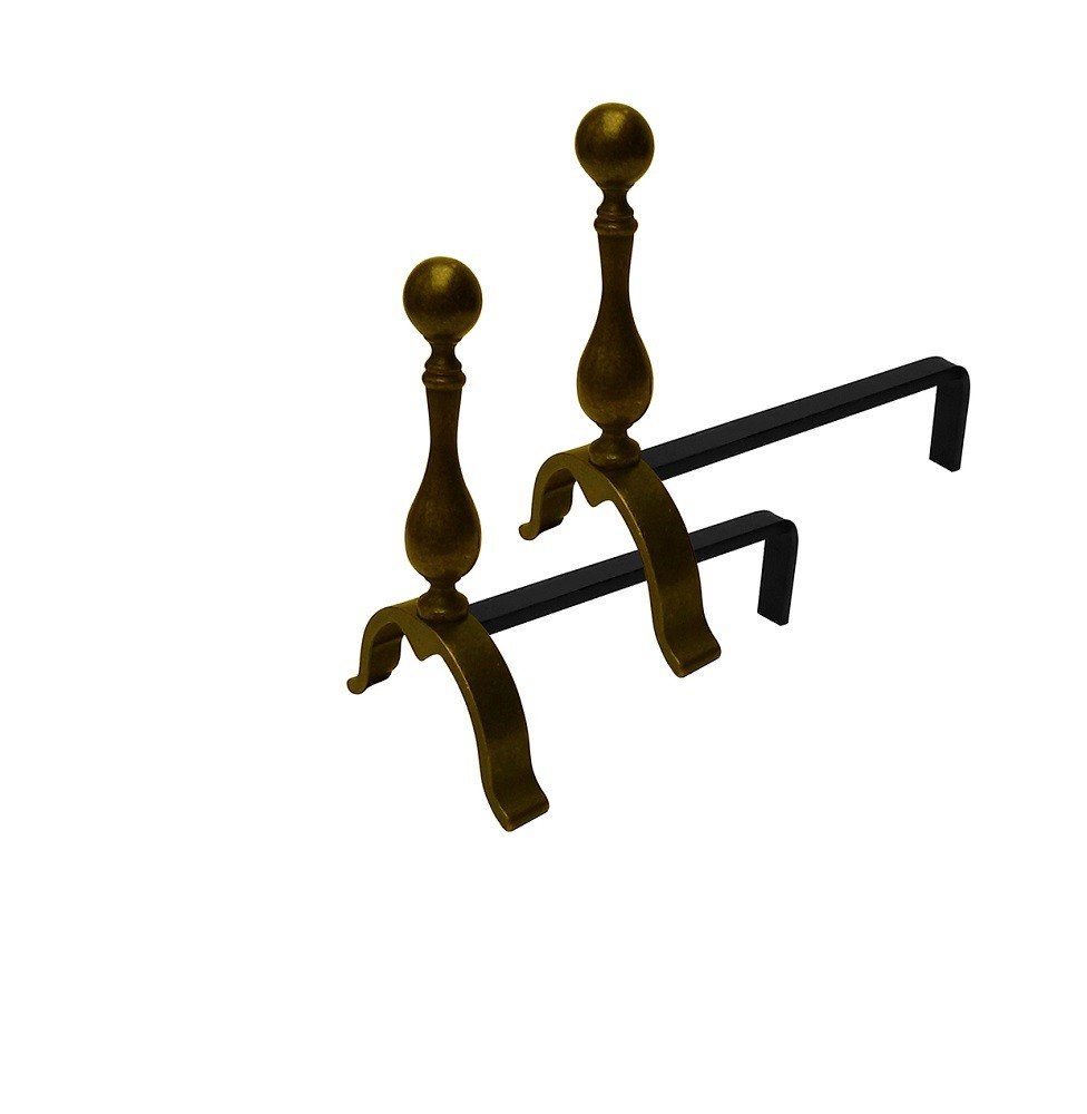 COPPIA ALARI CAMINO BRUCIALEGNA OTTONE BRUNITO ART.2041B