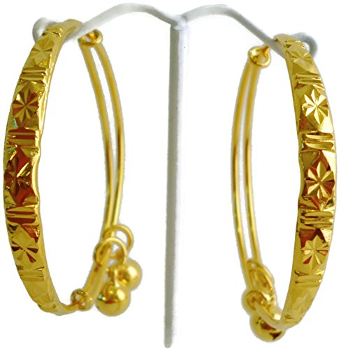 24k Thai Yellow Gold Plated Jewelry Baby New Born Anklet Bracelet Set with 2 Bells