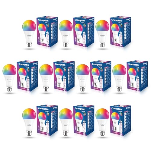 Crompton Immensa 9W Bluetooth Enabled Smart Bulb B22 | 16 million Colours | White Tunable (Warm, Neutral & Cool White) & Dimmable | App-Control |Music Sync|Perfect light for all occasions|Pack of 10