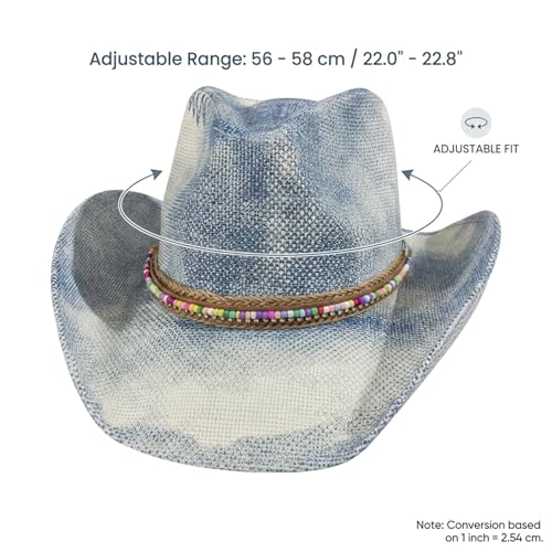 Chapeau de cowboy en denim tie-dye avec perles pour femme - 4
