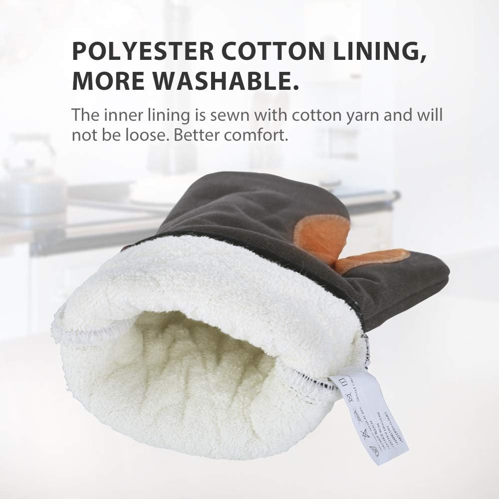 AYADA Guanti da Forno Spessi Lunghi Grande, Guanti da Cucina in Pelle & Morbido Fibra poliestere, Antiscivolo Oven Gloves Mitts Lavabile Presine da Cucina Professionale per Uso Domestico (Grigio)