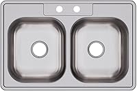 Vista 34 de Dayton D233221 Equal - Fregadero de acero inoxidable con doble tazón, 33 x 22 x 6.5 pulgadas