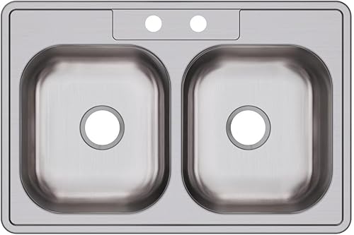 Miniatura 34 de Dayton D233221 Equal - Fregadero de acero inoxidable con doble tazón, 33 x 22 x 6.5 pulgadas