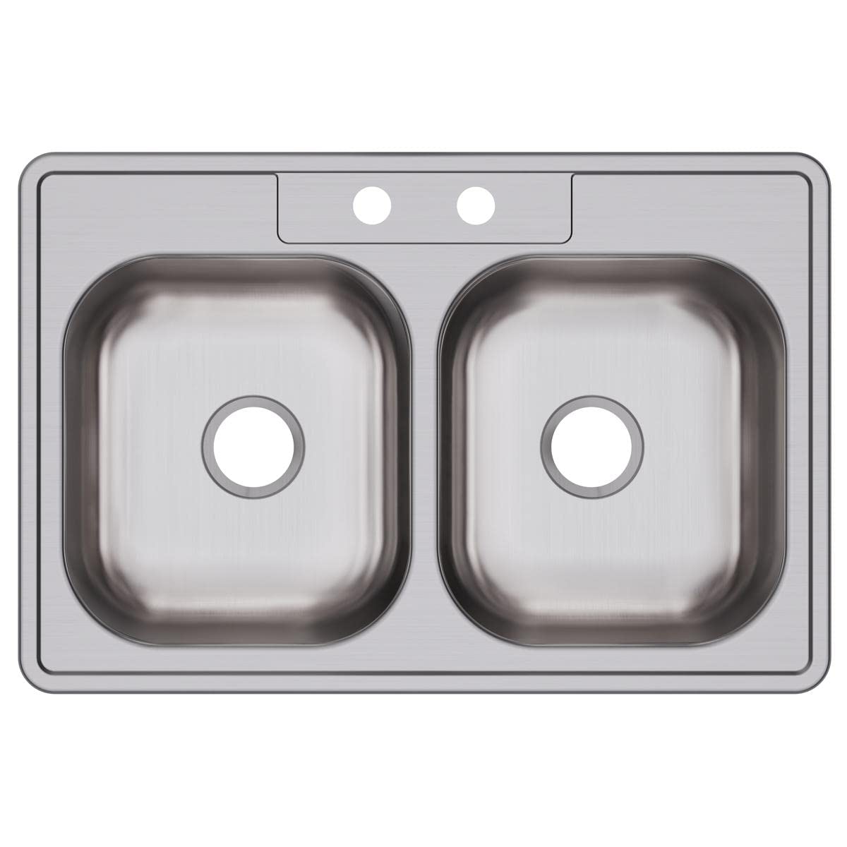 Dayton Stainless Steel 33" x 22" x 7-1/16", 2-Hole Equal Double Bowl Drop-in Sink