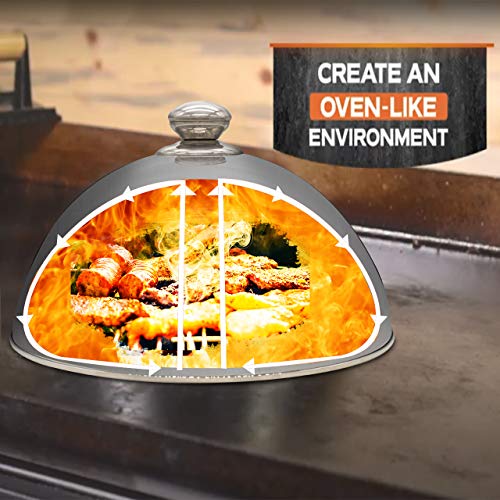 EAZY2HD Griddle Accessories Kit - 7 inch Cast Iron Burger Bacon Press with 10 Inch Heavy Duty Basting Cover Cheese Melting Dome for Flat Top Griddle Grill Cooking Indoor/Outdoor