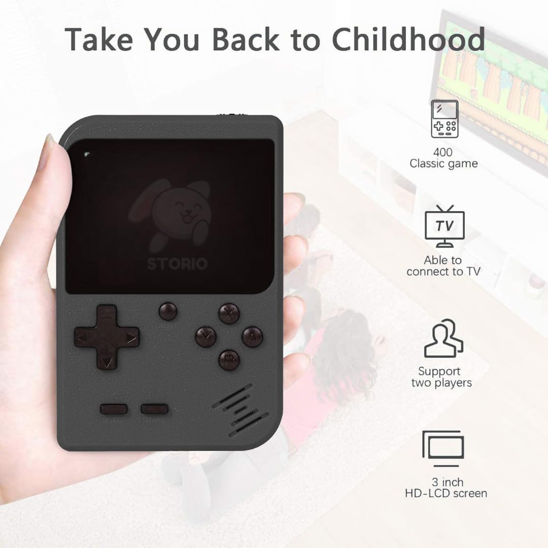 Storio Rechargeable Pocket Video Game for Kids 400 in 1 Retro Game Box Console Handheld Game Box with TV Output - Multicolor 1