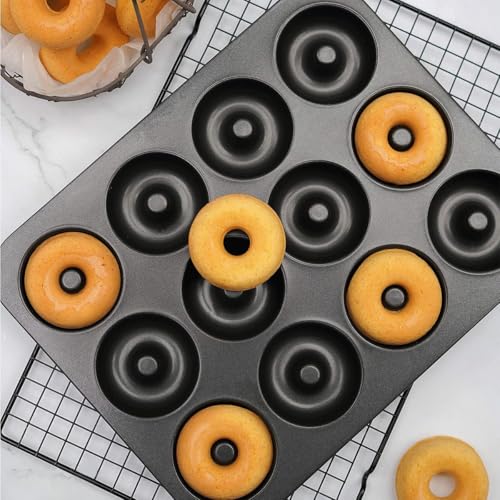 12-Cavity Nonstick Donut Pan Baking Ring Doughnut Pans for Bread Muffin Oven Baking Pastries Pan - Thumbnail 2