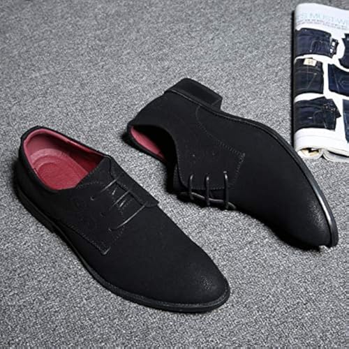 Men's Casual Dress Shoes, Classic Lace-Up Oxford Tuxedo Shoes, Round Toe Suede Leather, Slip-Resistant Rubber Sole Black3