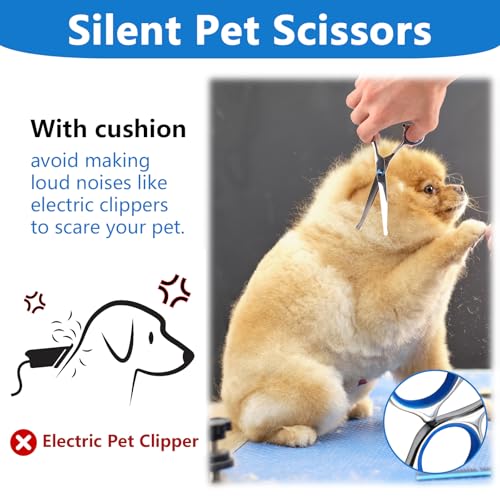 Hundeschere Gebogen, Hunde Schere für Hunde und Katzen, Edelstahl Fellschere Hunde Sicherheit Runde Spitze, Profi Hundehaarschere mit Einstellbare Schraube (Gesamtlänge 17cm)