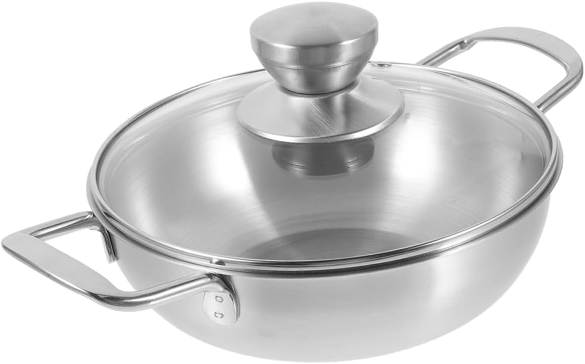 1set Portable Stainless Steel Cooking Wok Double Handle Kitchen Accessory for Outdoor Camping Picnics Design for Gas Electric Stoves for Ramen Noodles