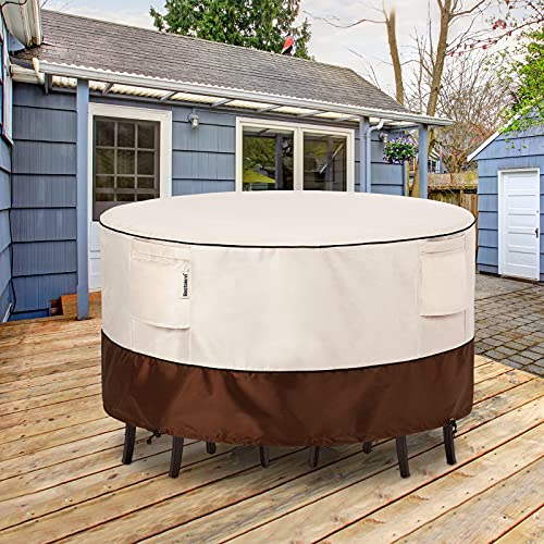 Bestalent Patio Furniture Covers Waterproof Outdoor Table Chair Set Covers Round Cover for Outdoor Furniture Set 72" DIAx27.5 H,Brown - Thumbnail 7
