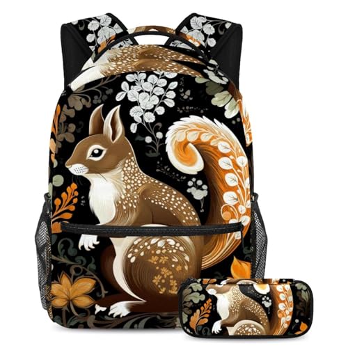 Sac à dos écureuil avec trousse combo grand format pour écoliers