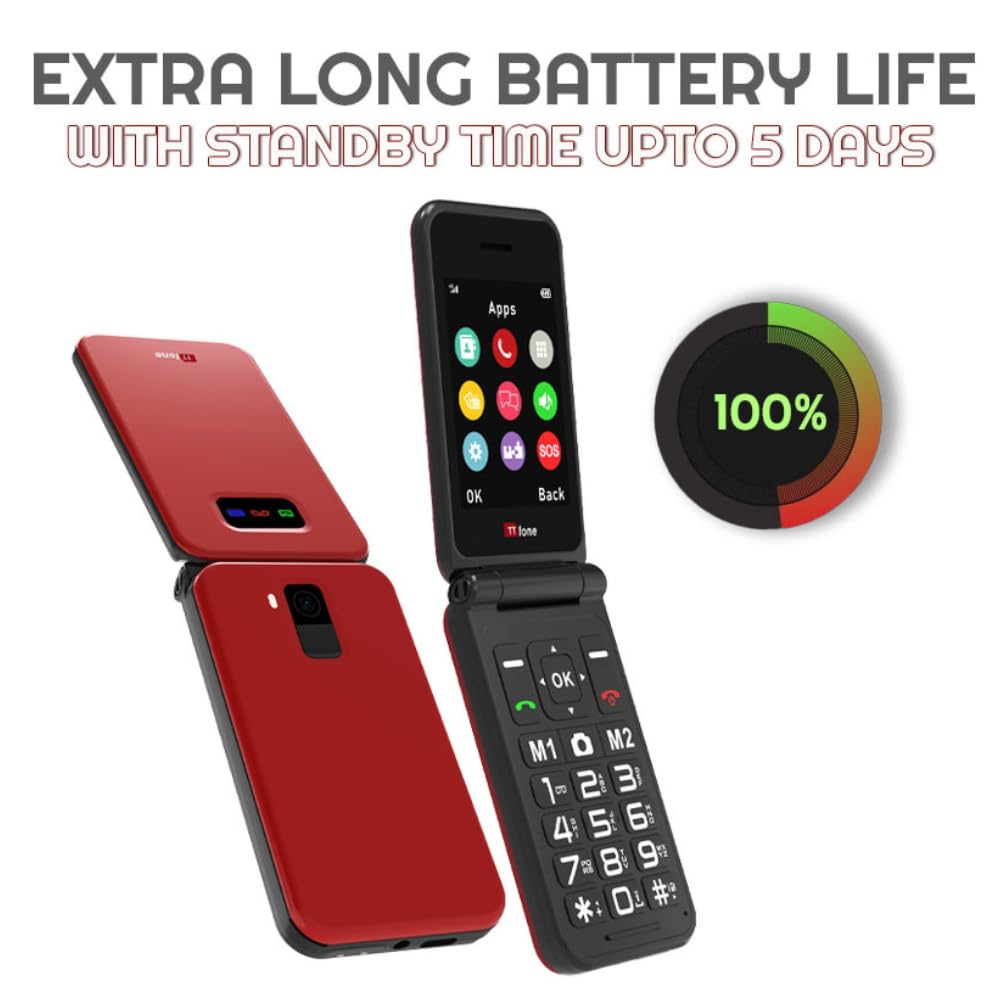 TTfone TT760 4G USB-C telefon komórkowy dla osób starszych, prosty i łatwy w użyciu, składany telefon komórkowy z klapką tanie i łatwe w użyciu, O2 Pay as you go (czerwony, z ładowarką sieciową)
