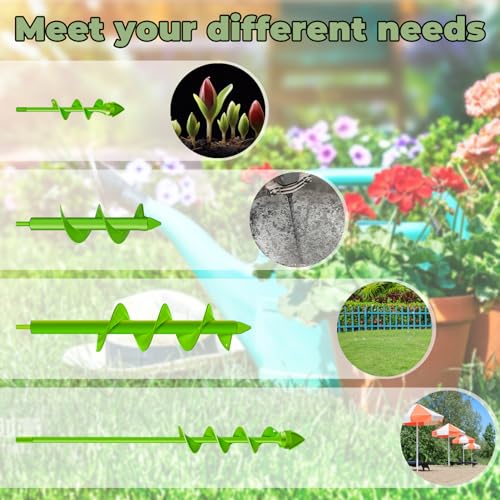 4 PCS Auger Drill Bit for Planting-1.6x9\",1.6x16.5\",3x12\",3.54x15.7\"Spiral Drill Auger-Garden Spiral Hole Drill for 3/8\" Hex Drive Drill-Bulb Flowers Planter Tool,Garden Auger for Bedding Plants - Thumbnail 2
