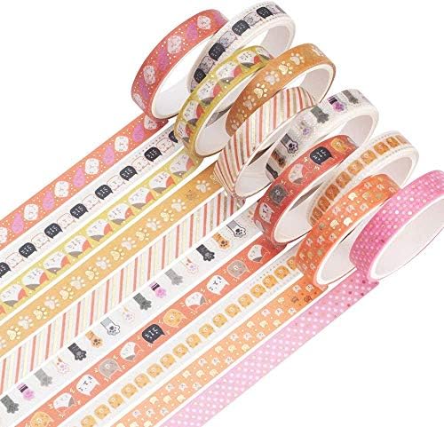 YUBX Skinny Gold Washi Tape Set Foil Decorative Tape for DIY Crafts, Bullet Journals, Planners, Scrapbooking, Wrapping (Black Theme)