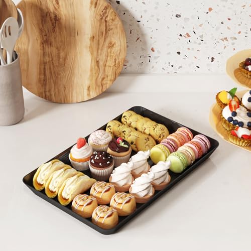 Miniatura 6 de Lifewit Bandeja Cocina De Plástico, Bandejas Para Servir Comida, Tabuleiro Decorativas Para Fiestas, Tabuleiro Reutilizable Sin Bpa Para Aperitivos, Galletas, Donetes, 36.7 X 24 Cm, Pack De 3, Negro