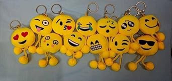 Small Size Emoj face Soft Stuffed Cute Round Emoj with Legs Cushion Keyrings (12 Pcs) Key Chain
