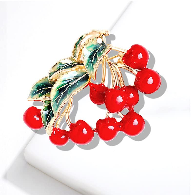 Broche cerise rouge émail et métal pour femmes - 2