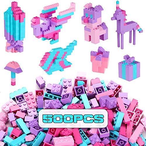 Reenwee Building Bricks Set,Classic Colors Building Blocks Toys,Compatible with All Major Brands,Birthday Gift for Kids (Pink-Purple)