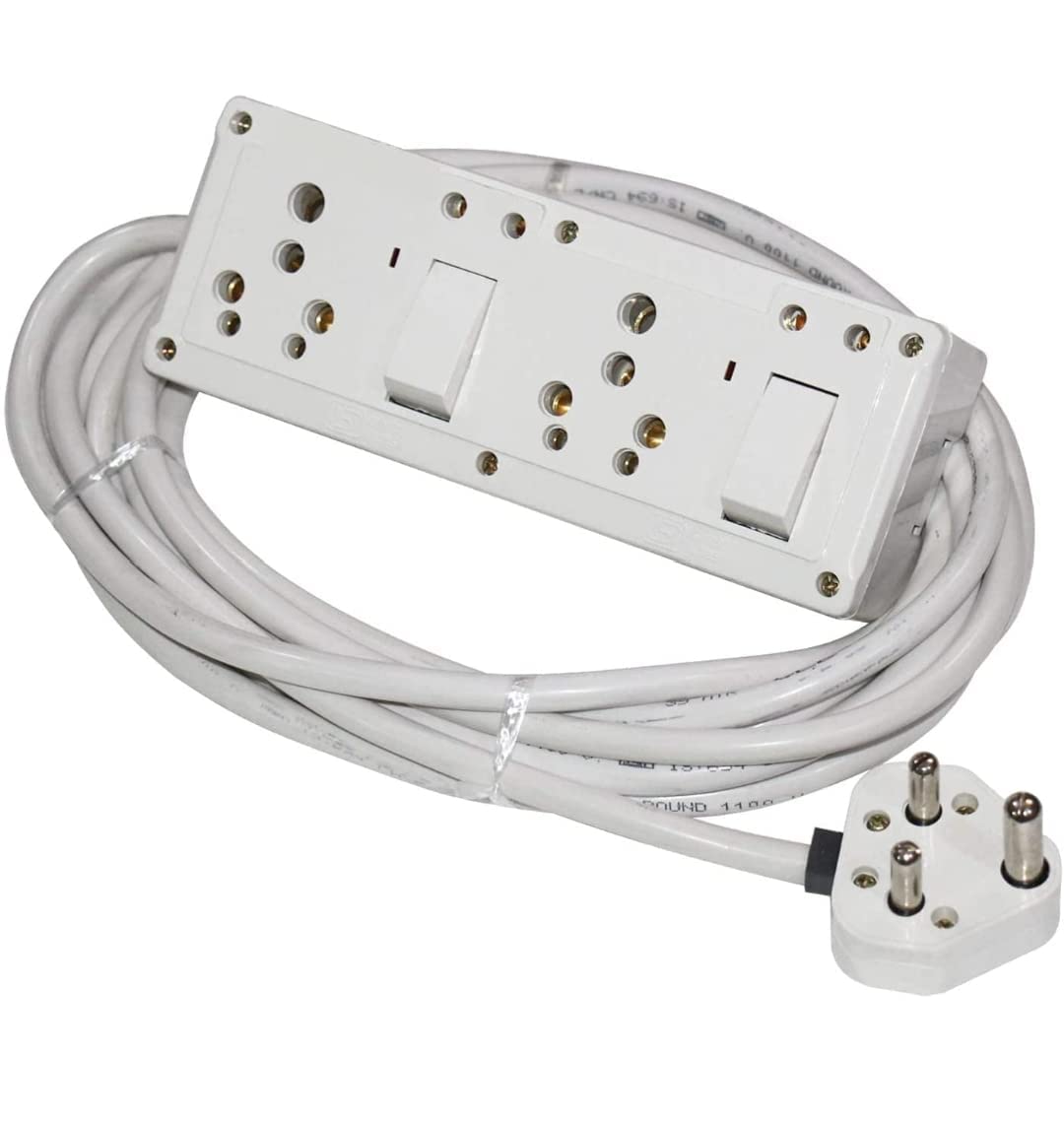 RVTech™ Extension Board Power Strip (2+2) for Heavy Appliances with 16 amp Socket, Extension Cord (2.5 mm x 3 core), Led Indicator & 15 amp 3 pin Plug Top White Long Wire in MTR - (5 MTR) (B09BLZ21DM) Amazon Price History, Amazon Price Tracker