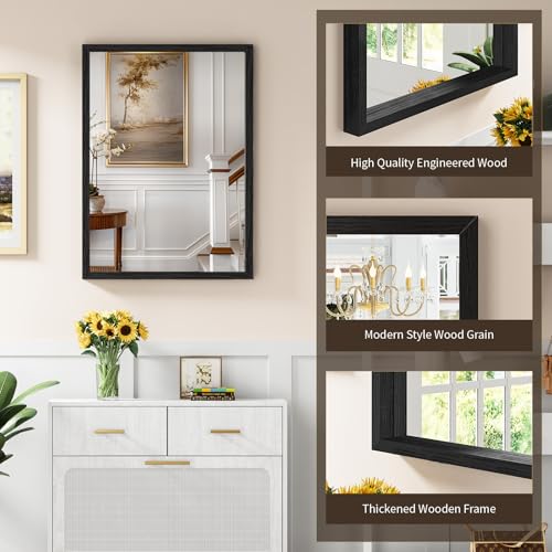 Image of Syndra Black Wood Frame Bathroom Mirror, 22''x30'' Modern Vanity Mirror for Wall, Waterproof Slim Deep Frame, Rectangular HD Tempered Glass Mirror for Living Room, Bedroom, Entryway, Rustic, Farmhouse