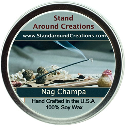Premium 100% All Natural Soy Wax Aromatherapy Candle - 8oz Tin - Nag Champa: Has The Aroma of Incense; Patchouli, Sandalwood, and Dragon's Blood Working Together to Create This Wonderful Blend.