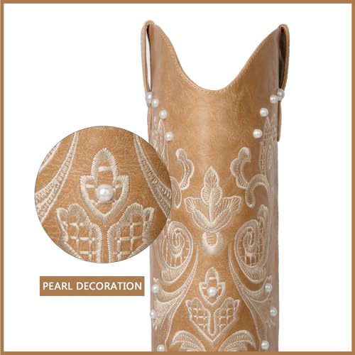 Image of Western Cowboy Boots for Women Knee High Cowgirl Boots with Classic Embroidered, Pointed Toe Chunky Heel Fashion Retro Classic Pull On Tall Boot Women Fall Winter