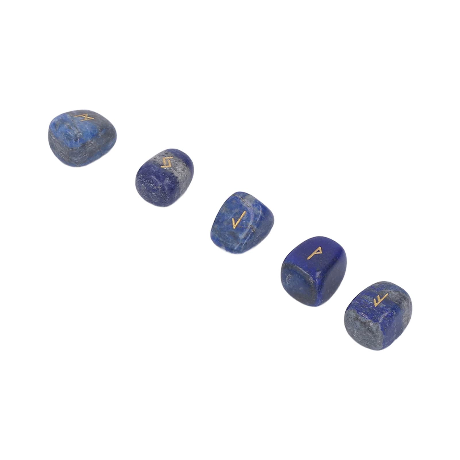 25 piedras de runas naturales grabadas con alfabeto rúnico Elder Futhark con letras doradas para adivinación, juego de 24 runas y 1 piedra original en bolsa de almacenamient (Lapislázuli)