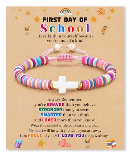 First Day of School Gifts Matching Bracelets for Women Girls Mother and Daughter Beaded Bracelet Multicolor Bead Stretch Back to School Gift I Love You Engraved Christmas Birthday Jewelry