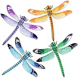 ULENDIS 4 Pack Large Metal Dragonfly Wall Decor, 11.7'x 13.9' 3D Colorful Outdoor Garden Fence Wall Art Decor, Wall Hanging Decorations for Yard Patio Living Room, Gift for Family Kids Friends