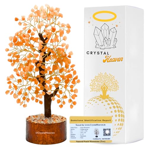 Image of Certified Peach Moonstone Crystal Tree for Good Luck - Healing Crystals Money Tree for Wealth, Positive Energy at Home Office - Decorative Spiritual Gifts for Vastu, House Warming