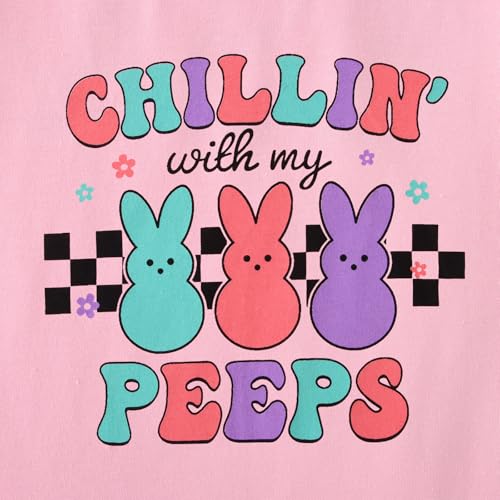 Image of CM C&M WODRO Kid Girl Funny Easter Bunny T Shirt Chillin' with My Peeps Letter Printed Shirt Short Sleeve Tee Tops
