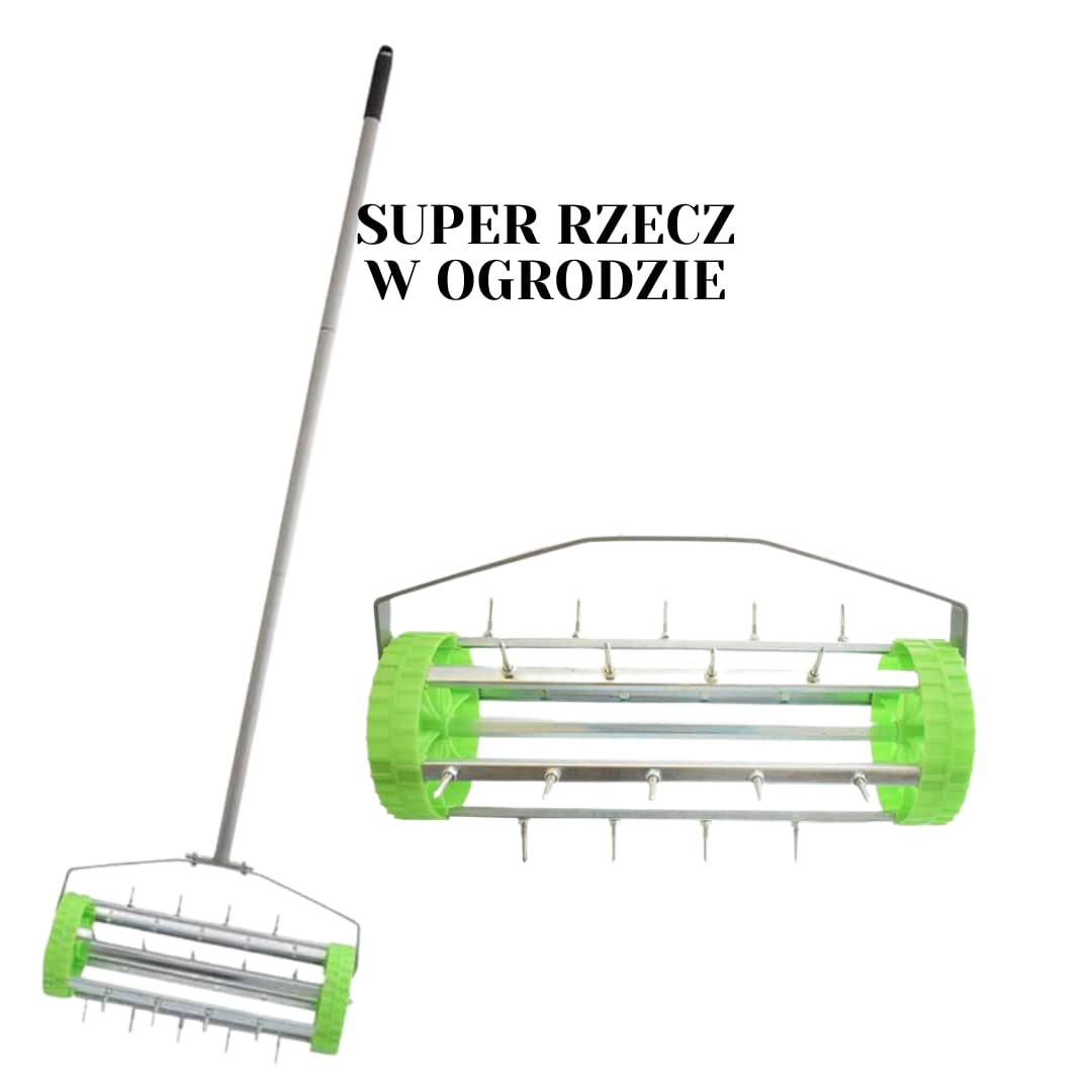 BASS POLSKA Aerifizierer, Manueller Rasenlüfter Handbelüfter Robust für dicken Grass Rasenbelüftung Wurzelsystem Dreiteilige Klappbare Griffange Ränder 27 Dornen Breite 120 mm