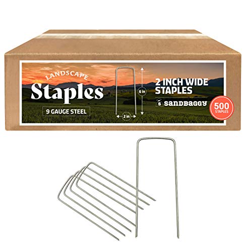 Sandbaggy 2 Inch Extra Wide Landscape Staples (9 Gauge) ~ Landscape Fabric Pins -Garden Staples Heavy Duty - Ground Cover Staples - Fence Anchors - Lawn Nails - Garden Stakes (500 Staples)