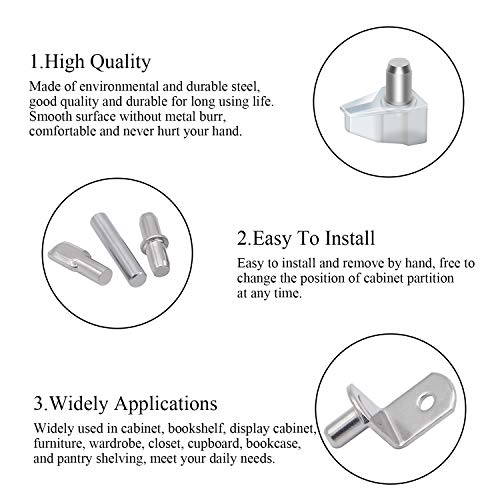 DYWISHKEY 5 Styles Shelf Pins Kit, Nickel Plated Shelf Bracket Pegs