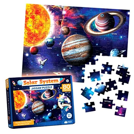 Momo & Nashi Solar System Space Kids Puzzles - 80 pcs - Large Jigsaw Floor Puzzles for Kids Ages 4-8, 3-5, 6-8, 8-10 Boys Girls - Science Educational Toys for Kids 5-7 Planets and Solar System Toys